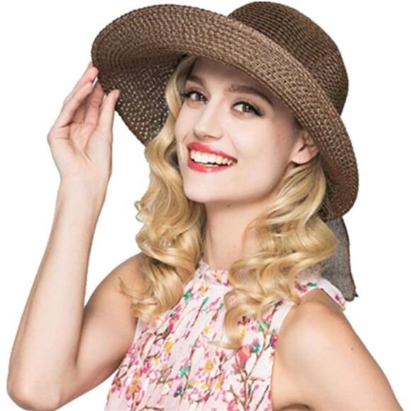Women\'s Floppy Sun Hat Summer Wide Brim Cap Straw Hat, Brown main image 4